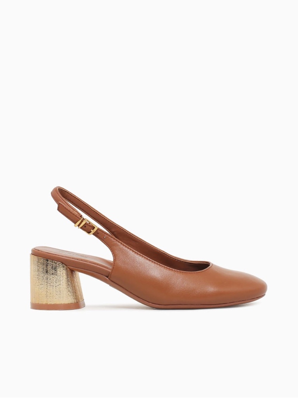 Naturalizer Tan Leather With Gold Slingback Heel - Picture 2 of 6